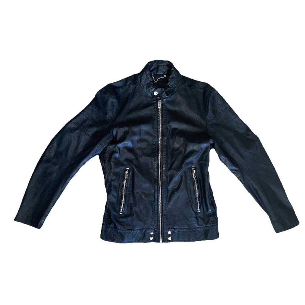 Diesel L-Roshi Leather Mens Small Sheepskin Leather Biker Jacket Black